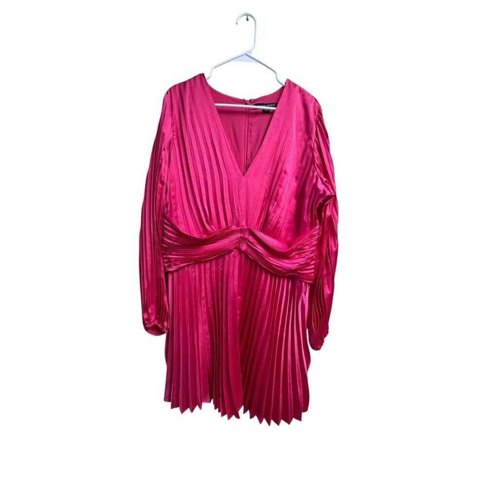 Boston Proper Pleated Pink V Neck Dress Long Sleeve Size 18